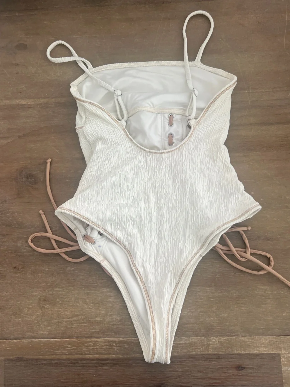 Frankie's Bikinis White Lace-Up Ribbed Bodysuit